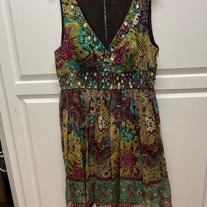 JS Boutique Green and Purple Pleated Mini Sundress